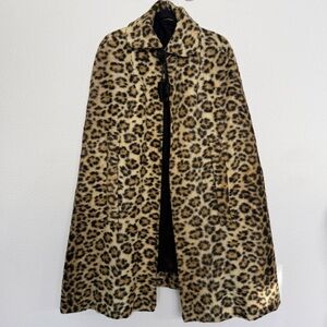 Vintage 60s Leopard Print Faux Fur Cape Coat One Size